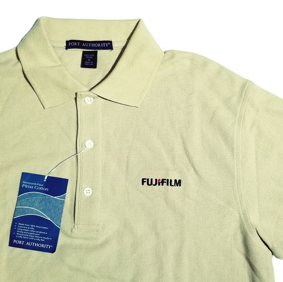 Fujifilm Embroidered Logo Mens Sand Pima Cotton Port Authority Polo Shirt Small - Picture 2 of 7